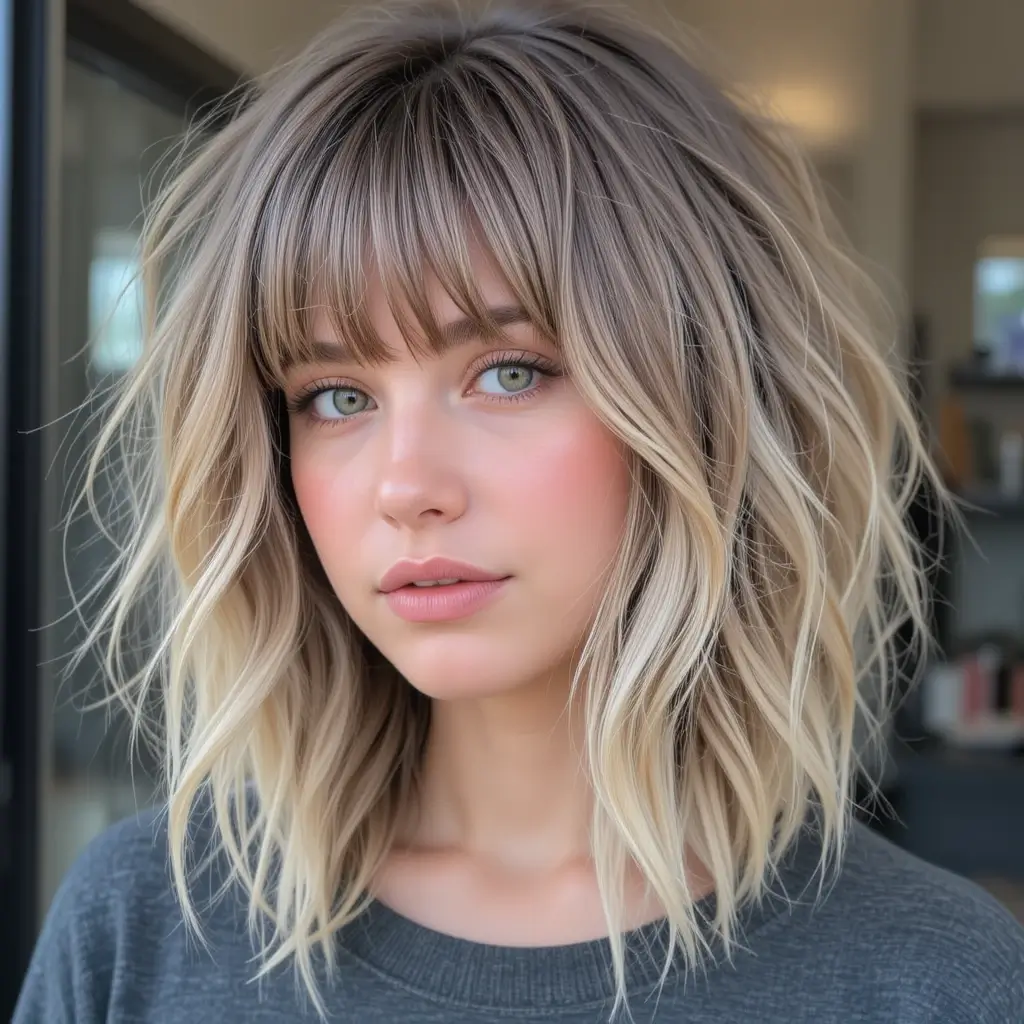 Shaggy Wavy Wolf Cut With Curtain Bangs