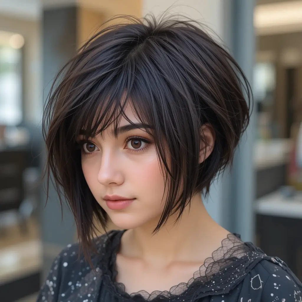 Shaggy Wolf Bob With Curtain Bangs