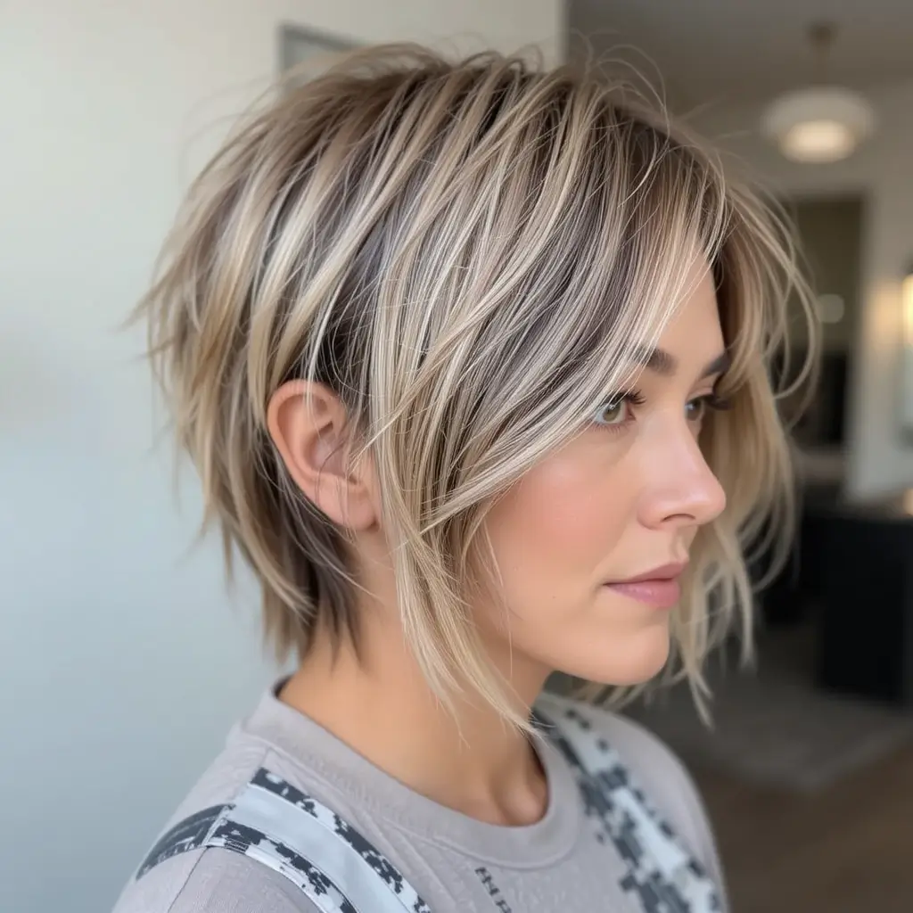 Shaggy Wolf Cut with Side-Parted Bangs