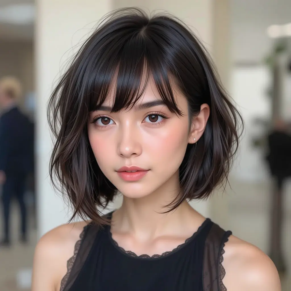 Short Bob with Feathered Wispy Bangs