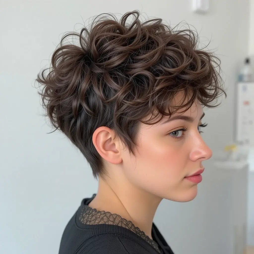 Short Curly Pixie with Volume on Top