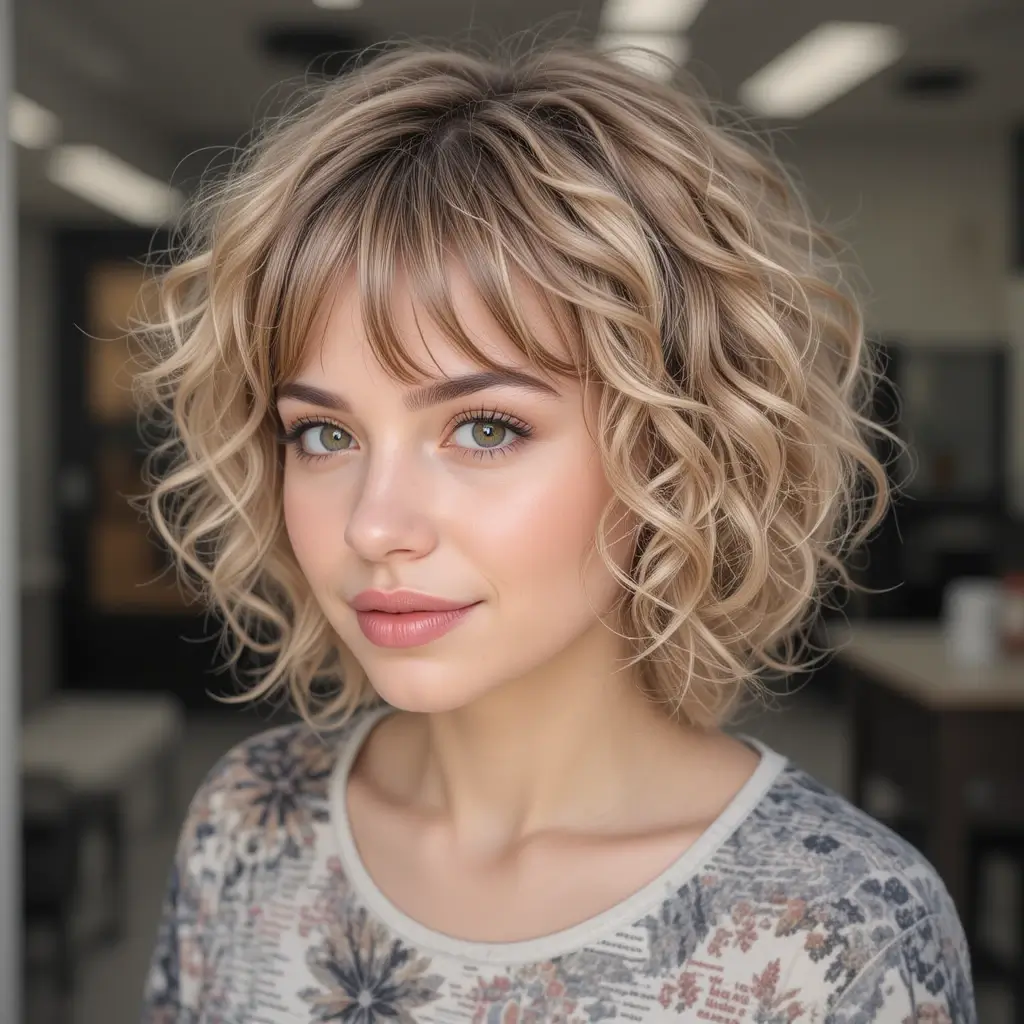 Short Curly Shag with Bangs