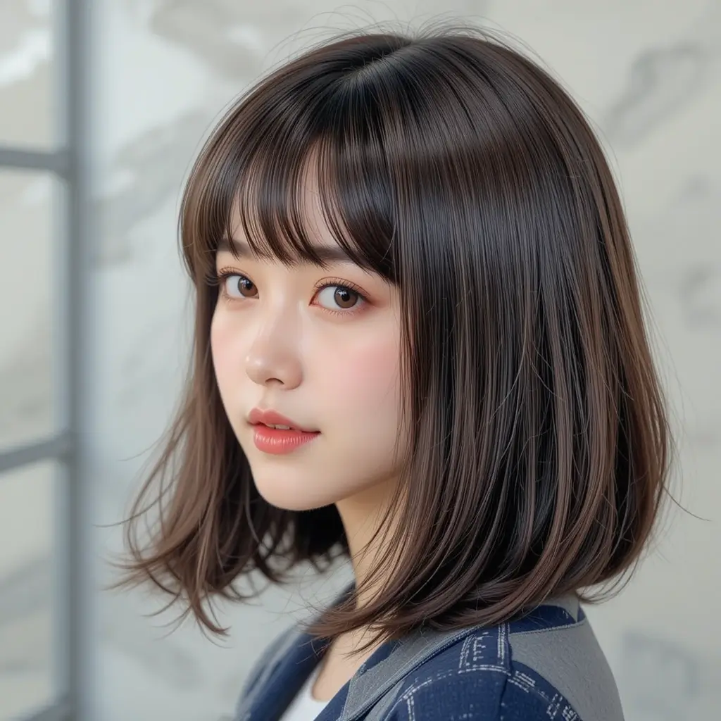 Shoulder-Length Hair with Full Bangs