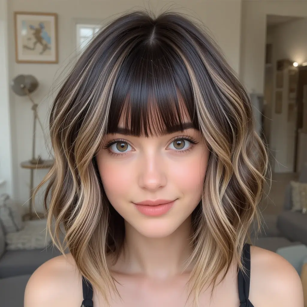 Shoulder-Length Shag with Highlights
