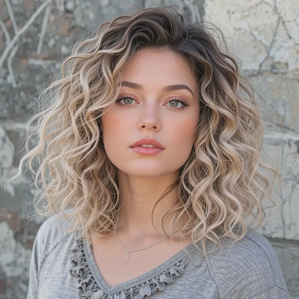 Shoulder-Length Wolf Cut with Natural Curls