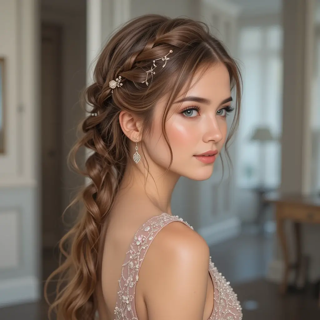  Side Fishtail with Hair Accessories