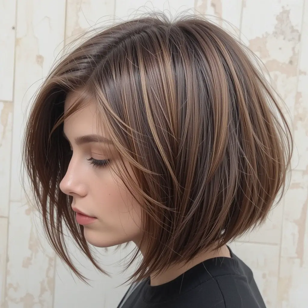 Side Parted Bob with Glossy Caramel Highlights