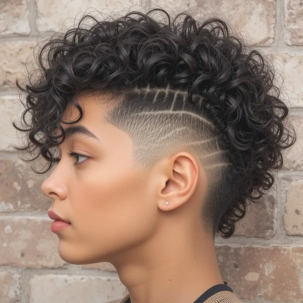 Side Shaved Curly Hair