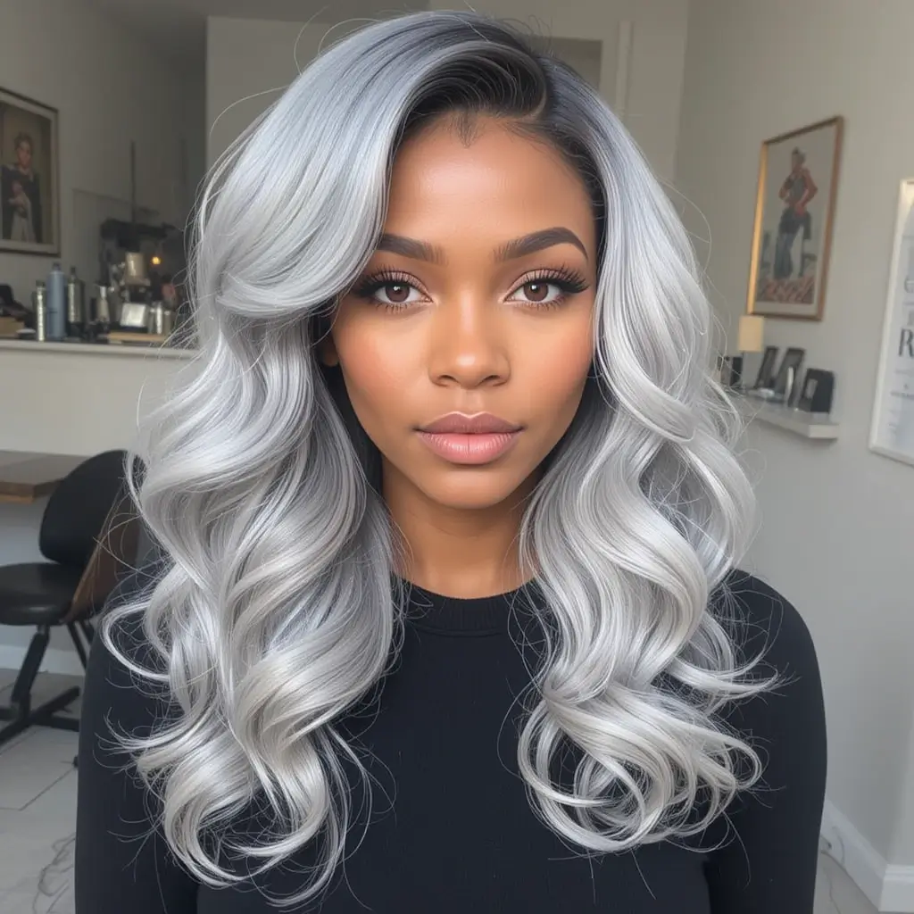 Silver Ombre with Finger Waves