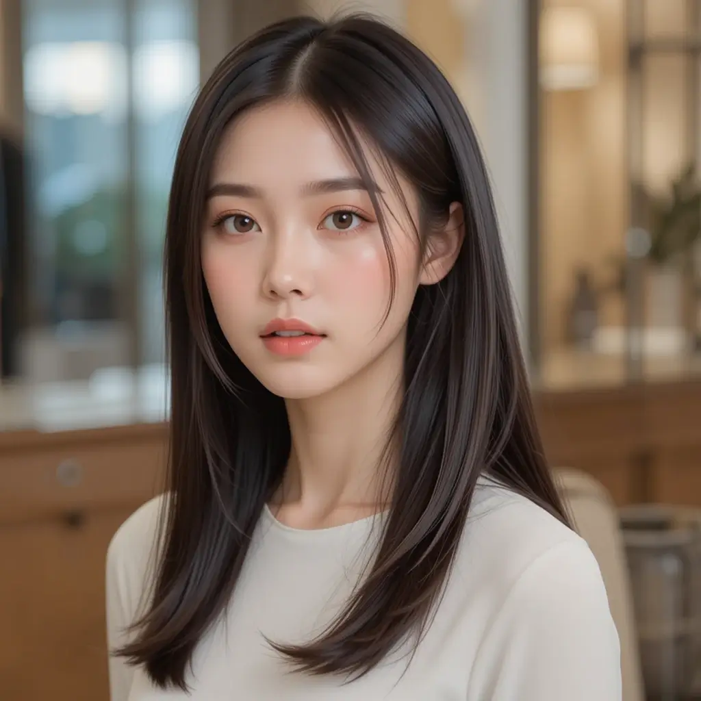 Sleek Long Hair with No Bangs