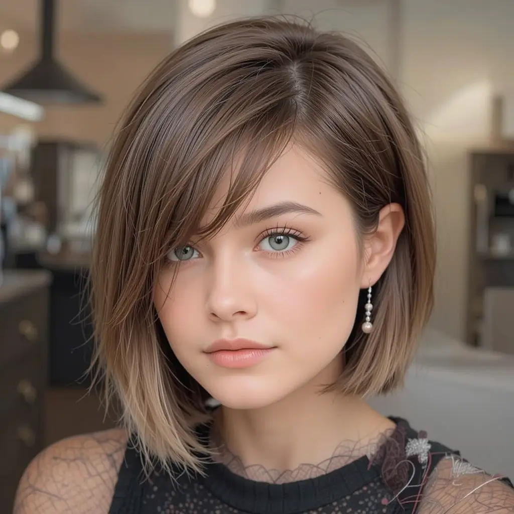 Sleek Short Wolf Cut With Blended Curtain Bangs