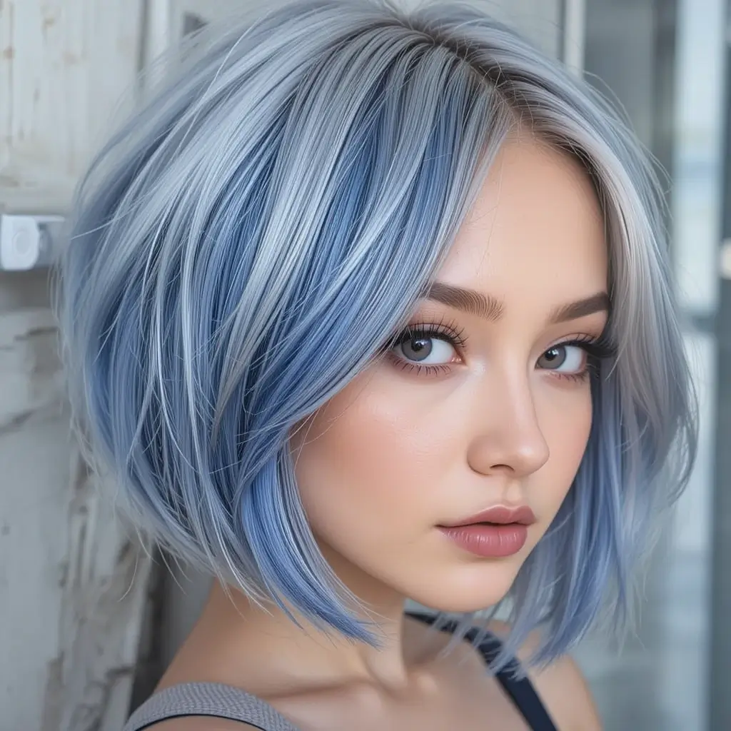 Smoky Blue Peekaboo in Silver Hair