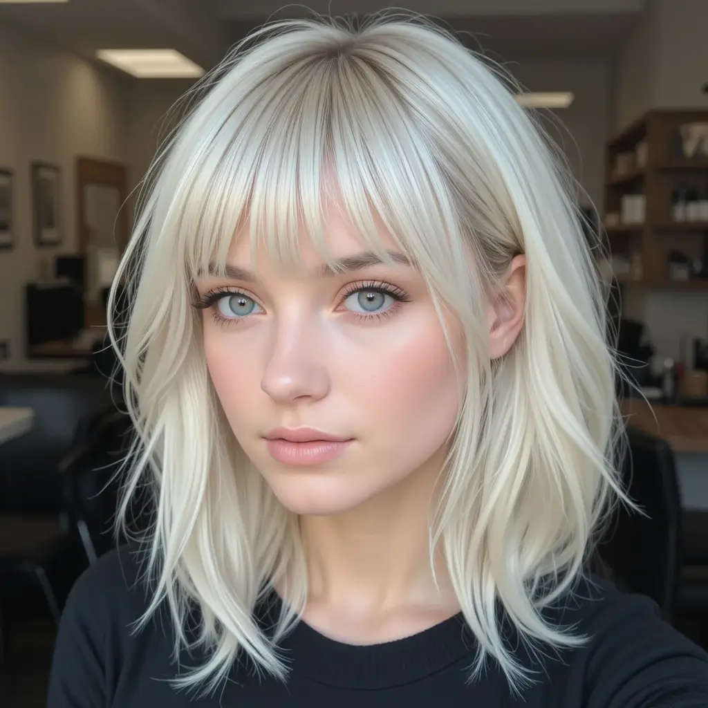 Soft Blonde Wolf Cut With Curved Bangs