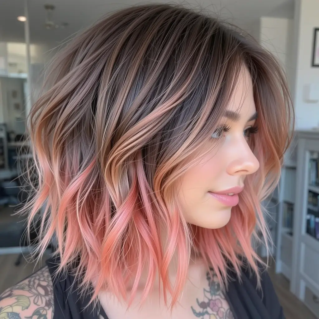 Soft Brown with Coral Highlights