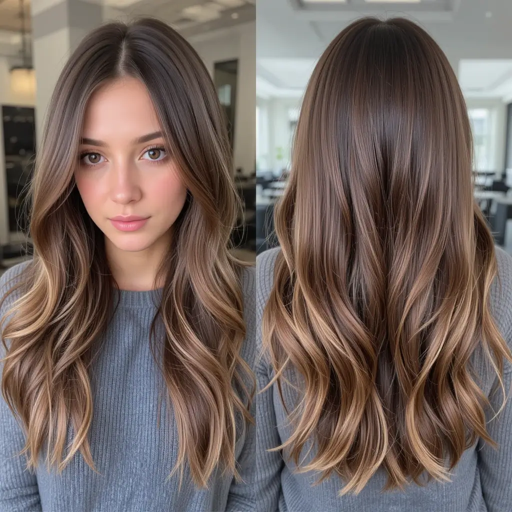 Soft Caramel Balayage on Chestnut Brown Hair