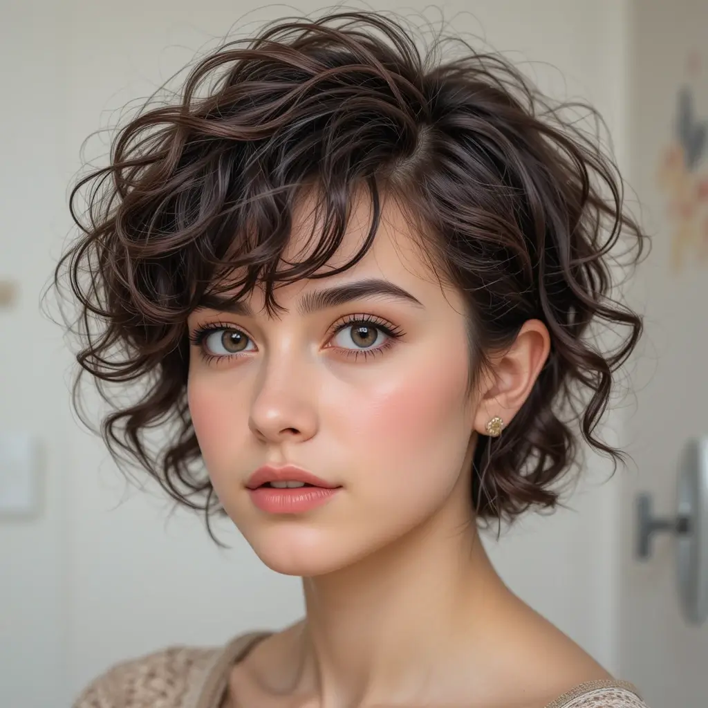 Soft Curly Pixie with Wispy Bangs