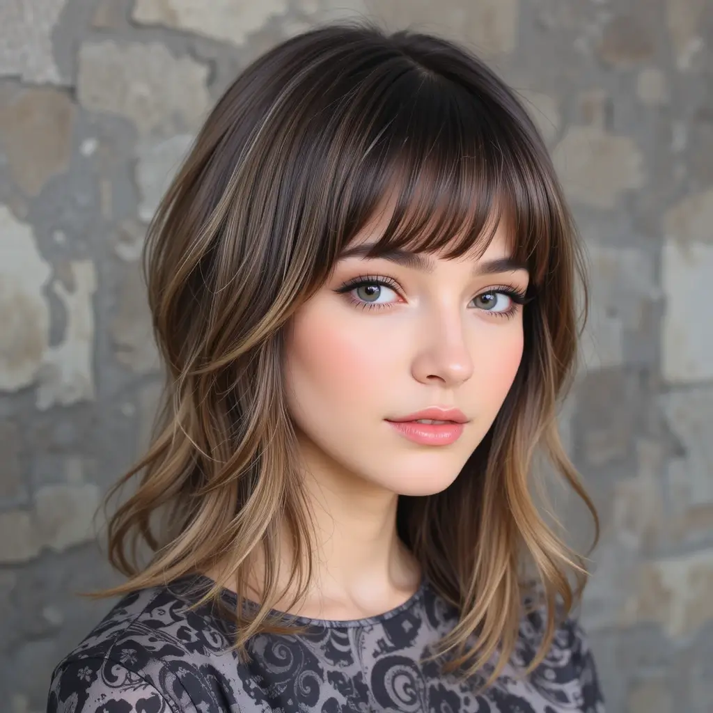 Soft Mullet with Layered Bangs