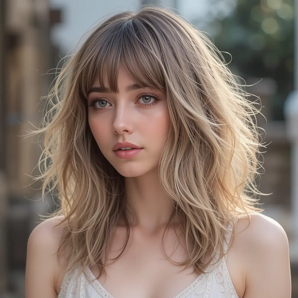 Soft Shaggy Wolf Cut with Feathered Bangs