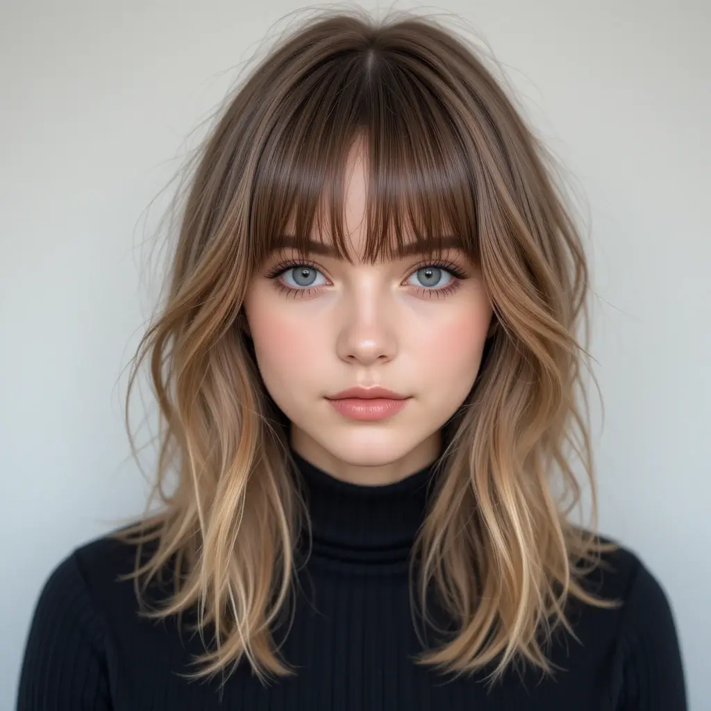 Soft Wolf Cut with Subtle Curtain Bangs
