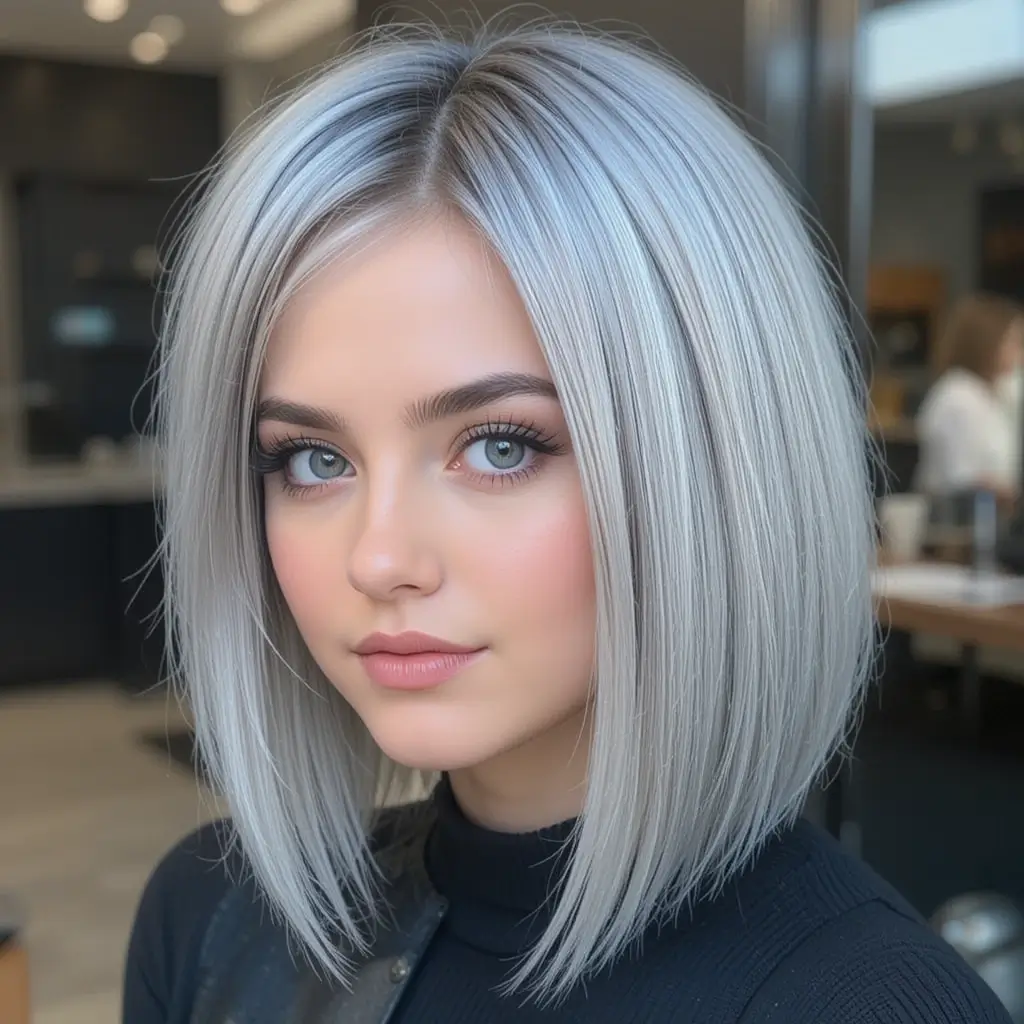 Straight Lob with Cool-Toned Silver Highlights