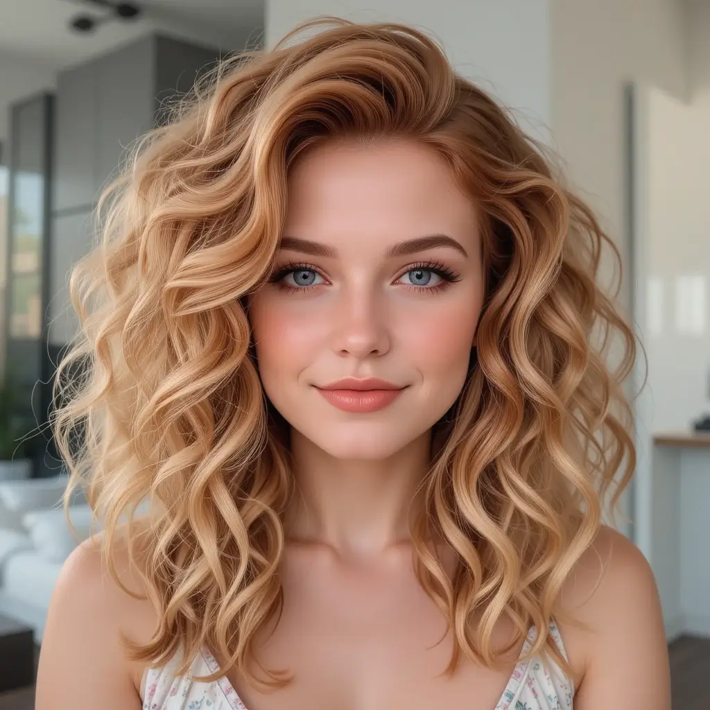 Strawberry Blonde Highlights on Light Auburn Curls