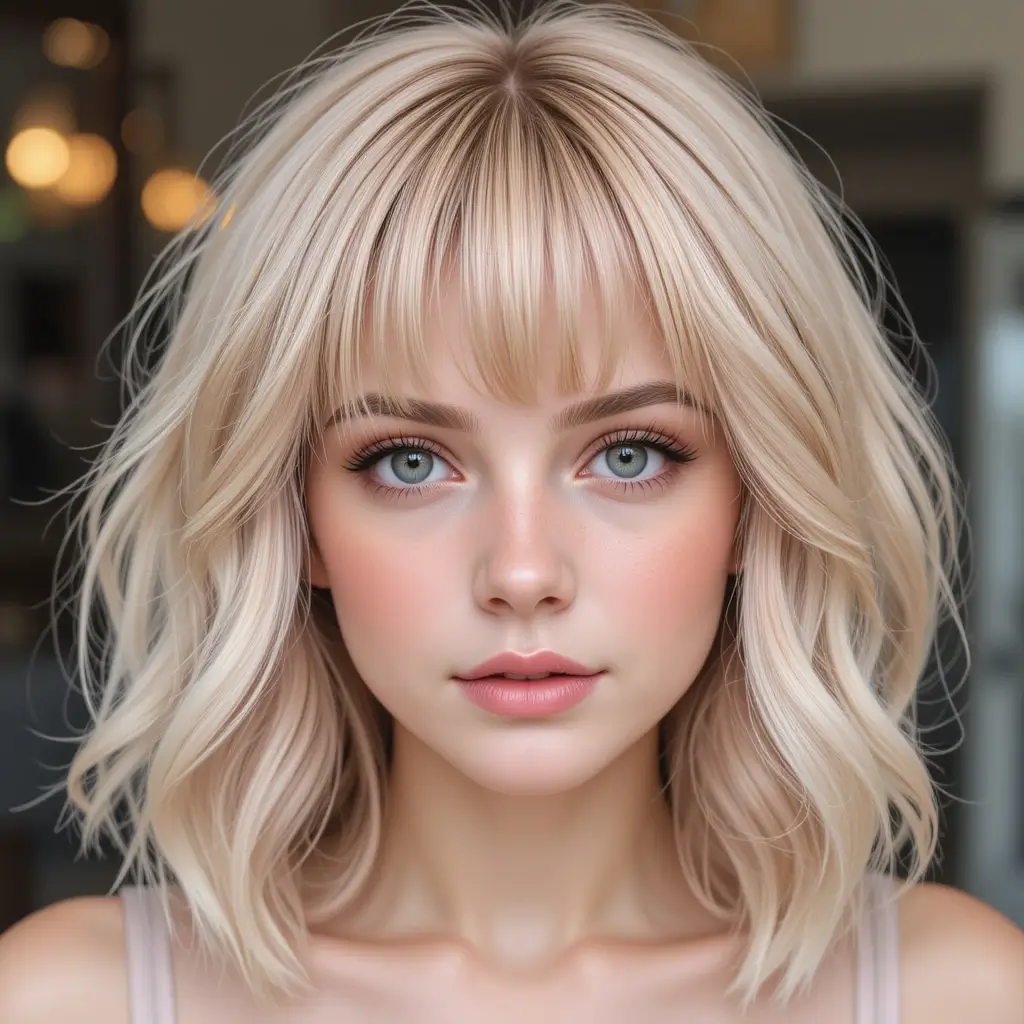 Strawberry Blonde Wolf Cut With Soft Bangs