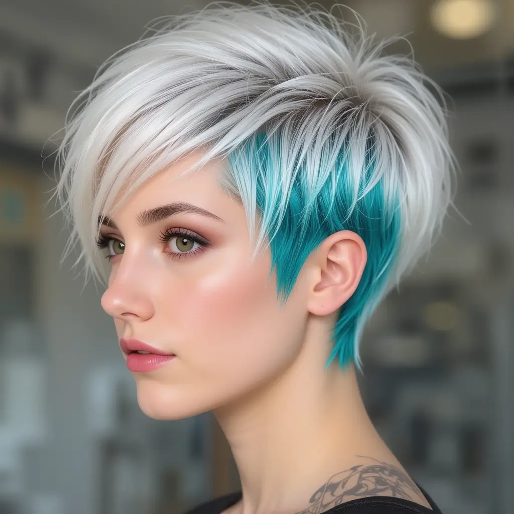 Teal Peekaboo on Platinum Pixie