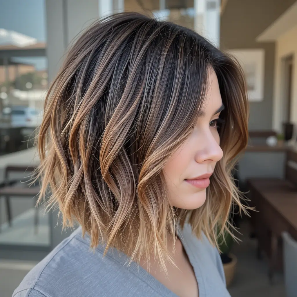  Textured Bob with Brunette Balayage