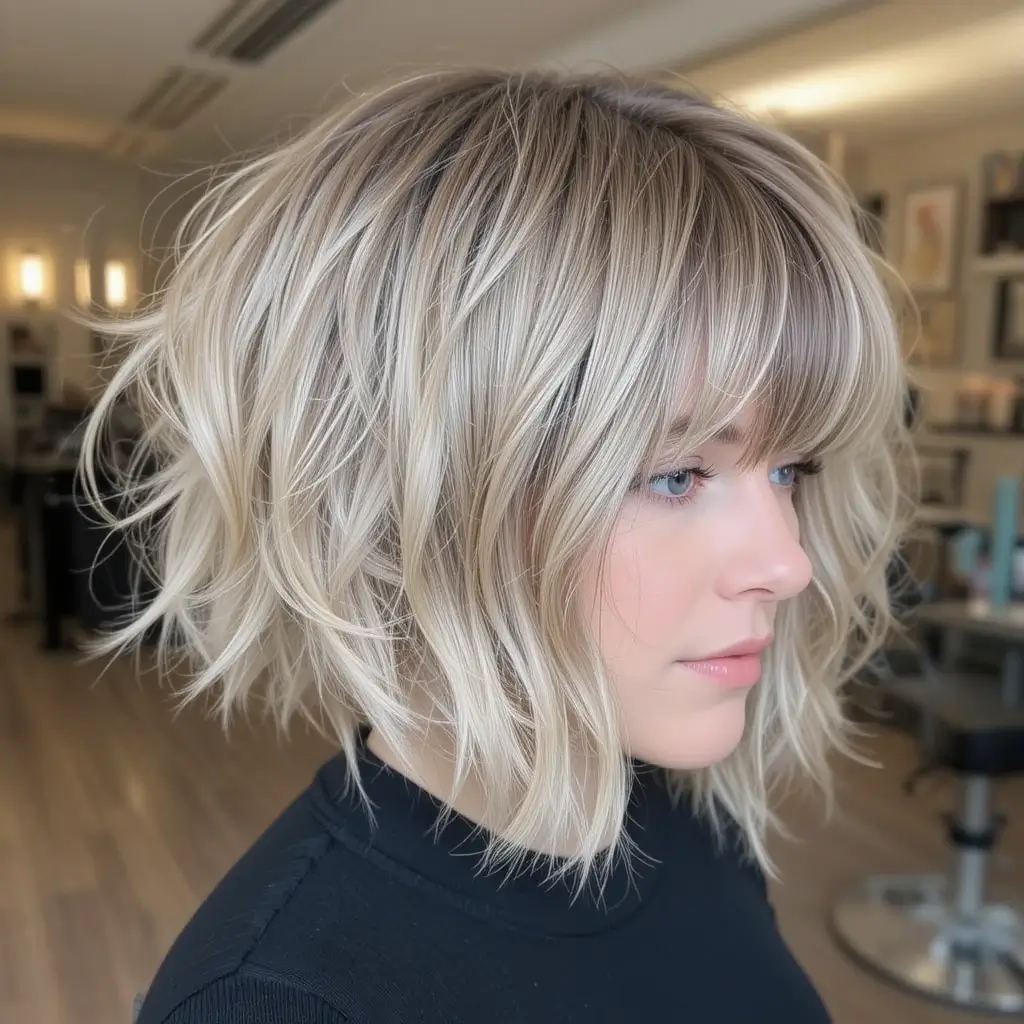 Textured Choppy Bob with Curtain Bangs