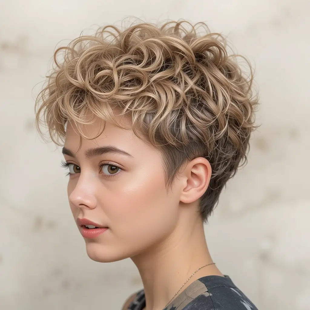 Textured Curly Pixie with Razor Cut Ends