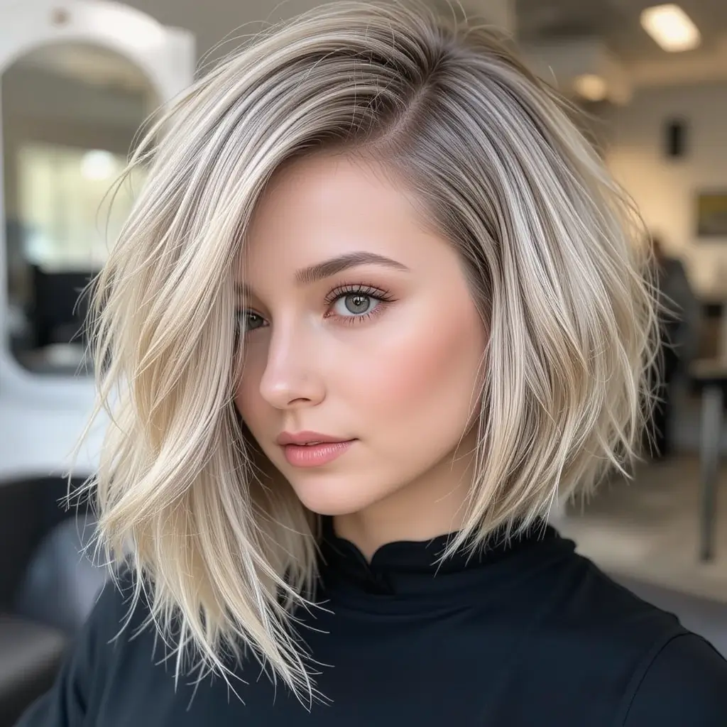 Textured Razor Cut Bob with Side Part