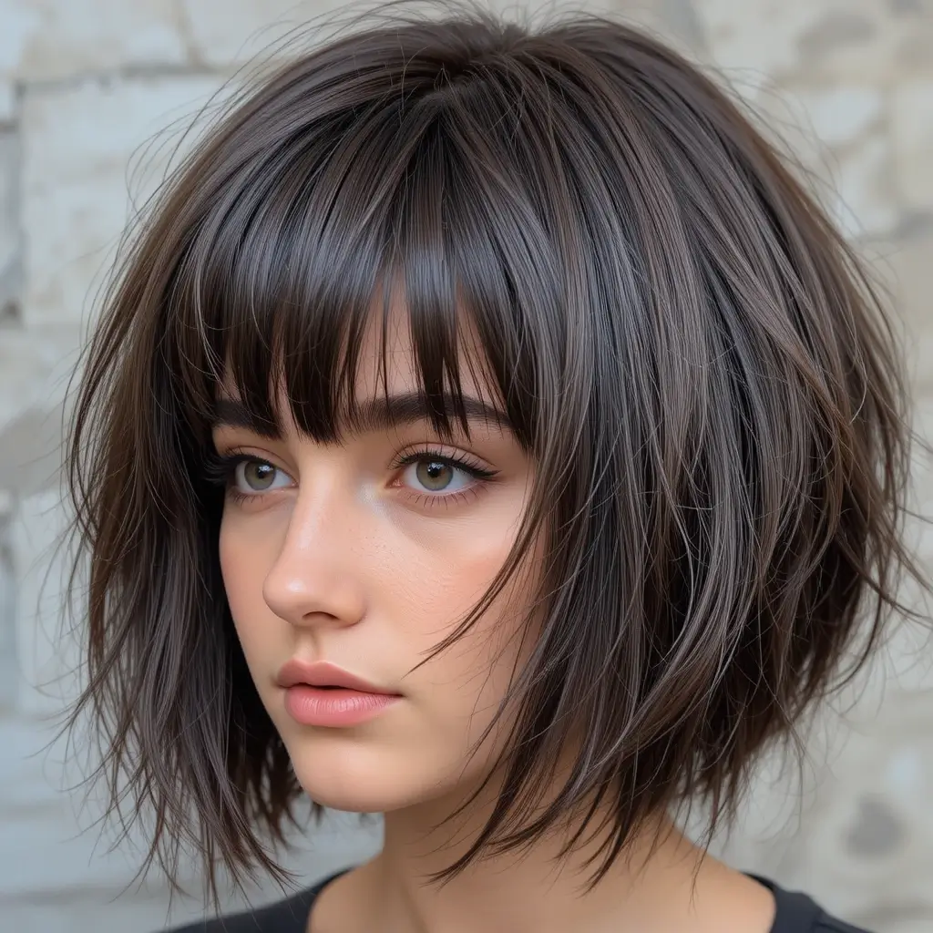 Textured Shag with Brow-Grazing Bangs