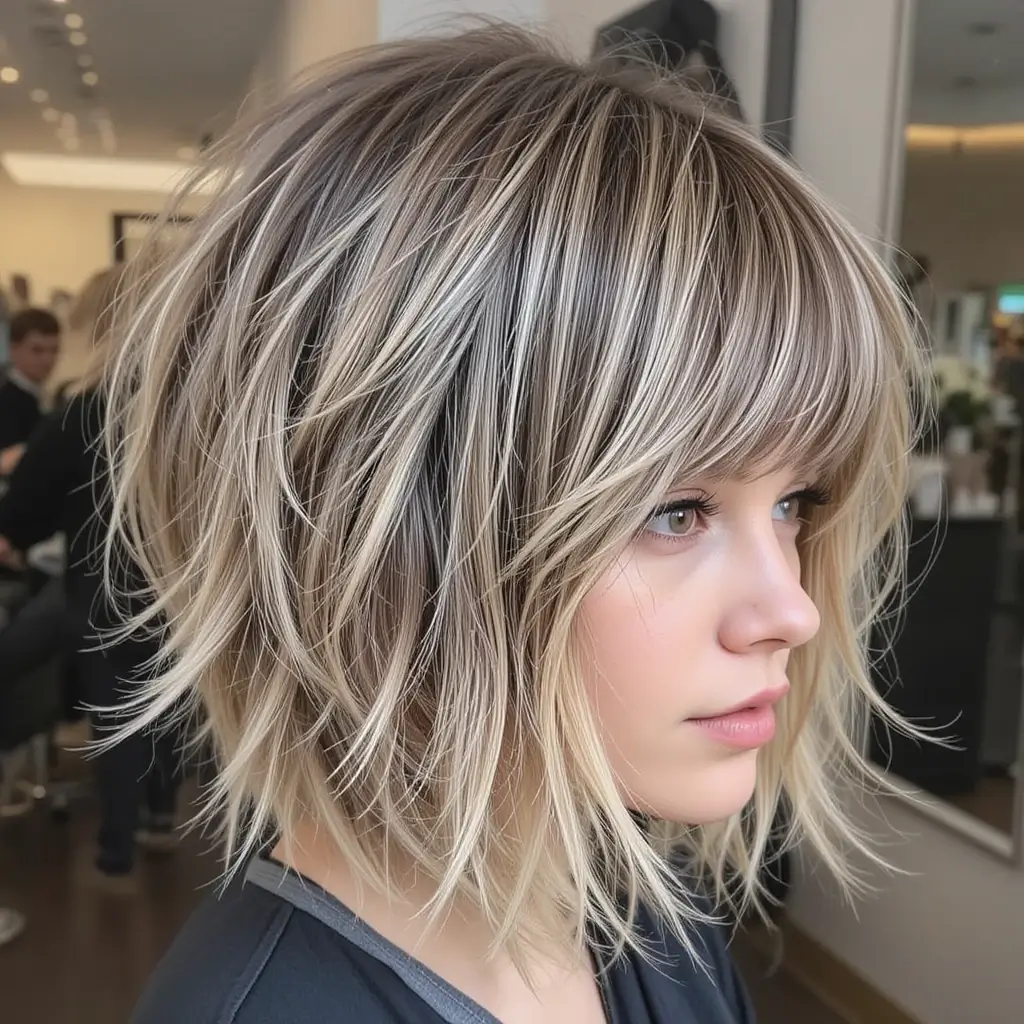 Textured Shaggy Wolf Cut with Wispy Bangs