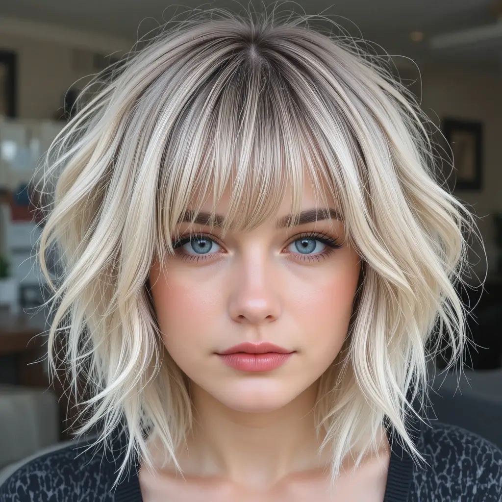 Textured Short Wolf Cut With Wispy Curtain Bangs