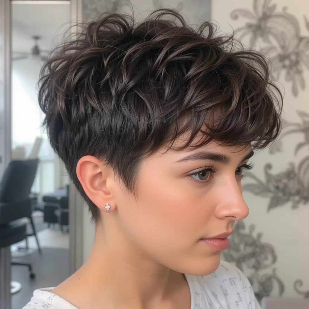 Tousled Curly Pixie with Tapered Sides