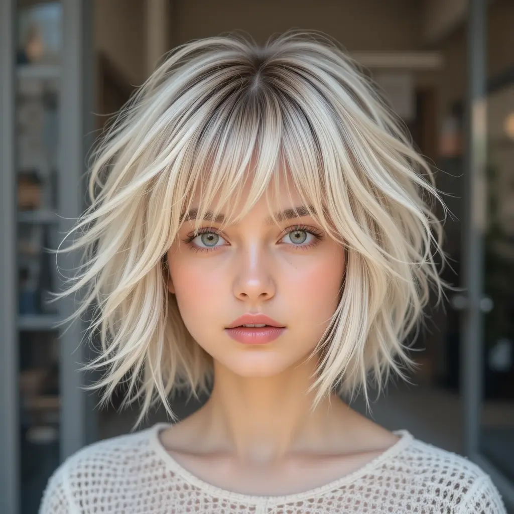 Tousled Short Wolf Cut With Airy Curtain Bangs