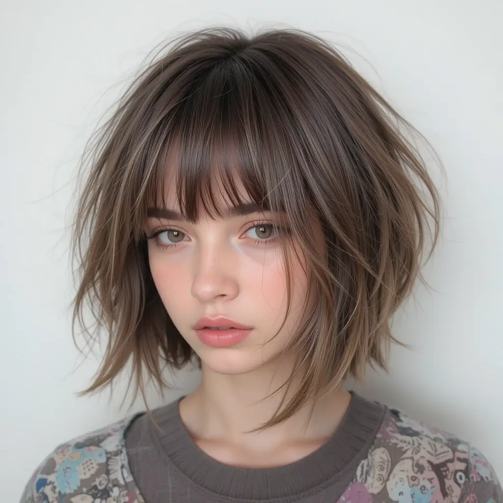 Undone Short Wolf Cut With Feathered Curtain Bangs