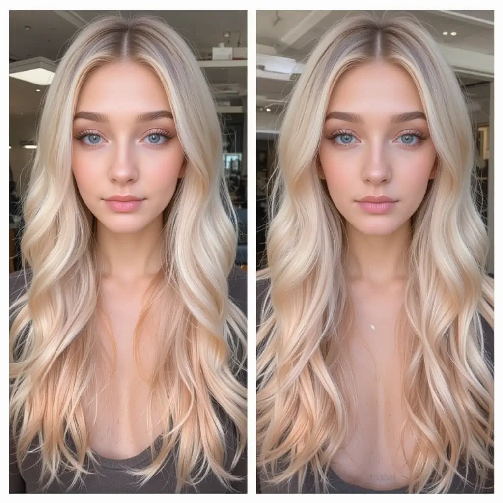 Vanilla Blonde with Light Peach Dip Dye
