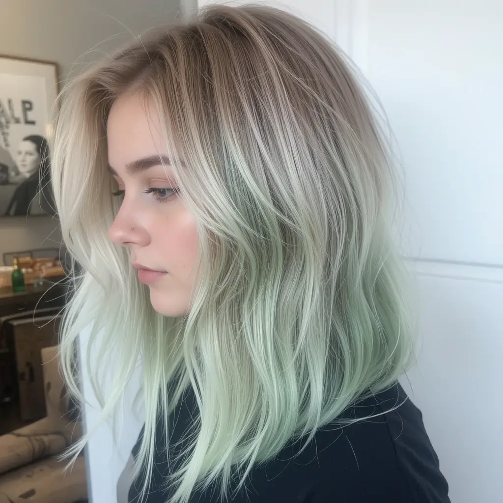 Vanilla Blonde with Pastel Green Highlights