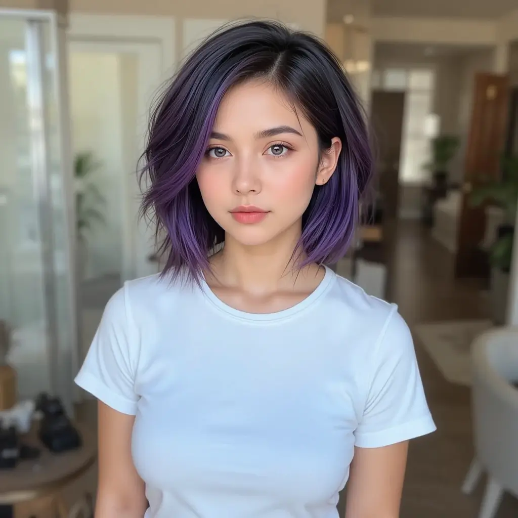 Violet Peekaboo in Dark Brown Hair