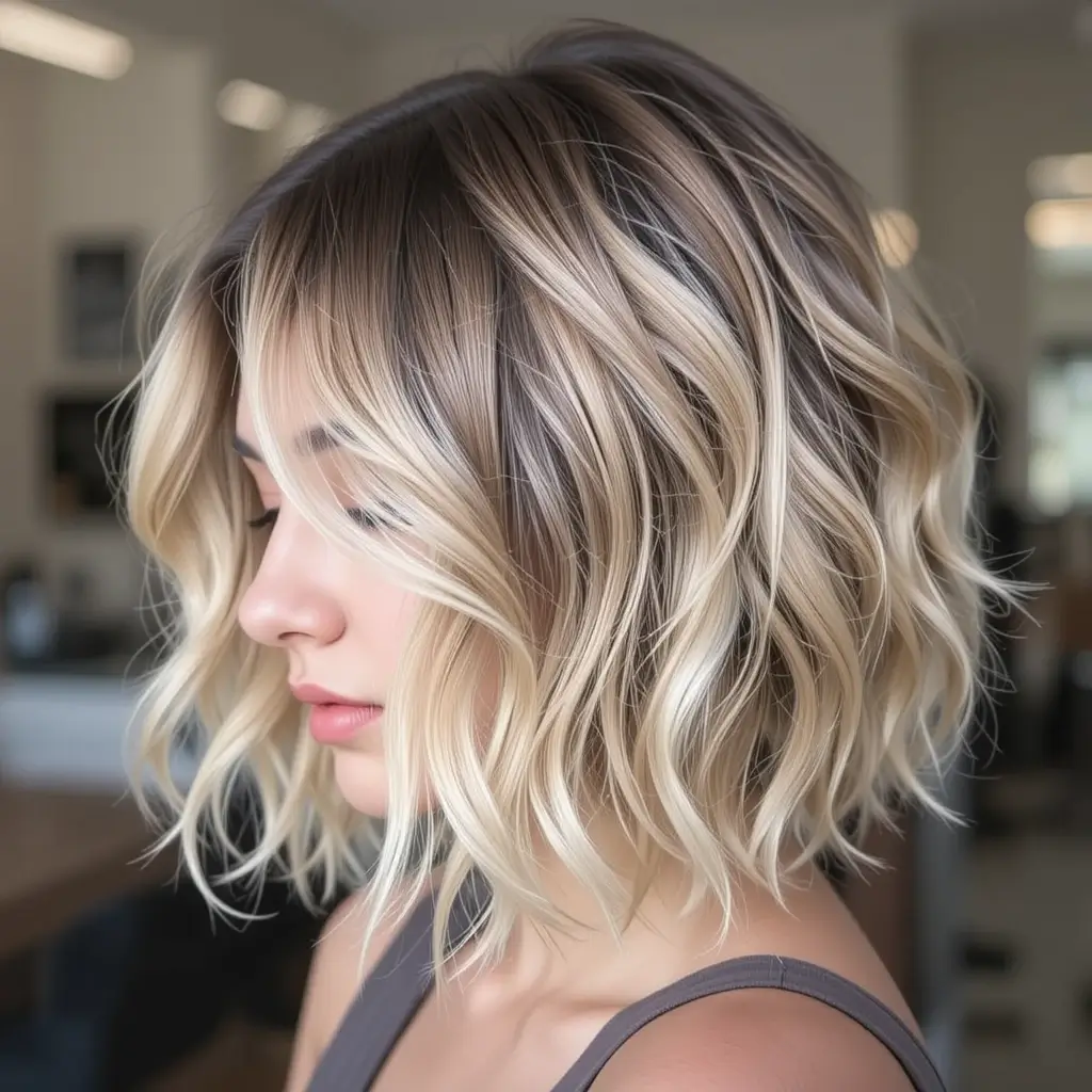 Wavy Choppy Bob with Highlights