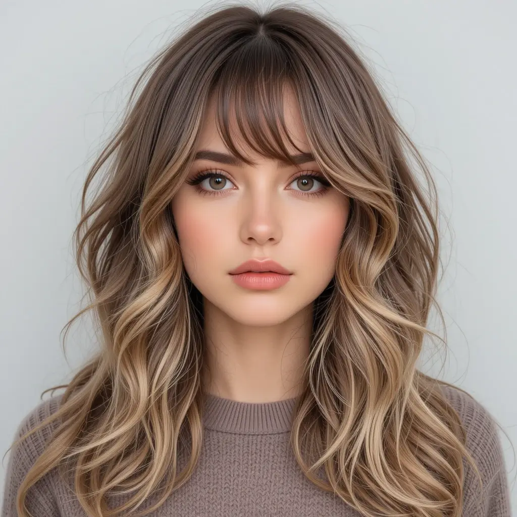 Wavy Lob with Wispy Side Bangs