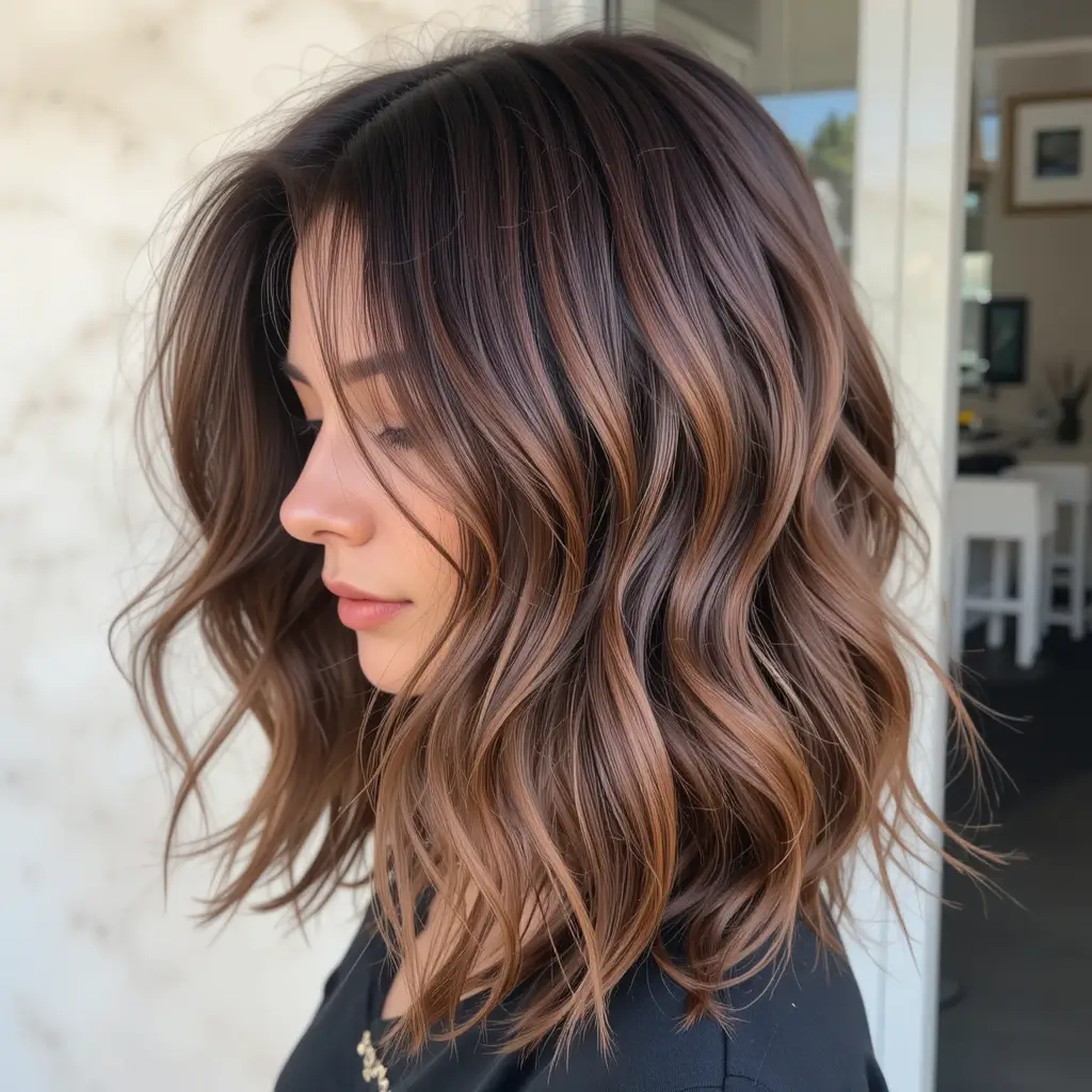 Wavy Mid-Length Cut with Chestnut Shine