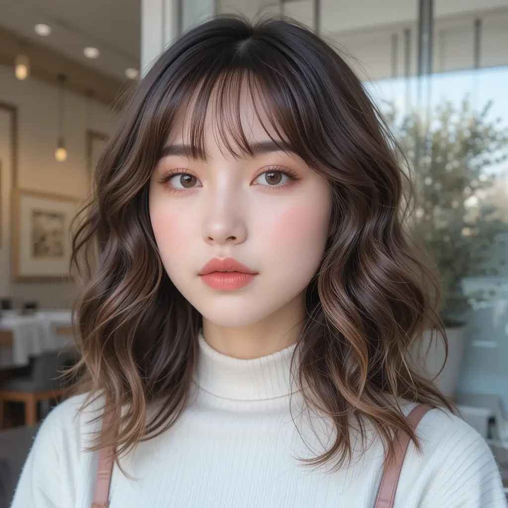Wavy Perm with Curtain Bangs