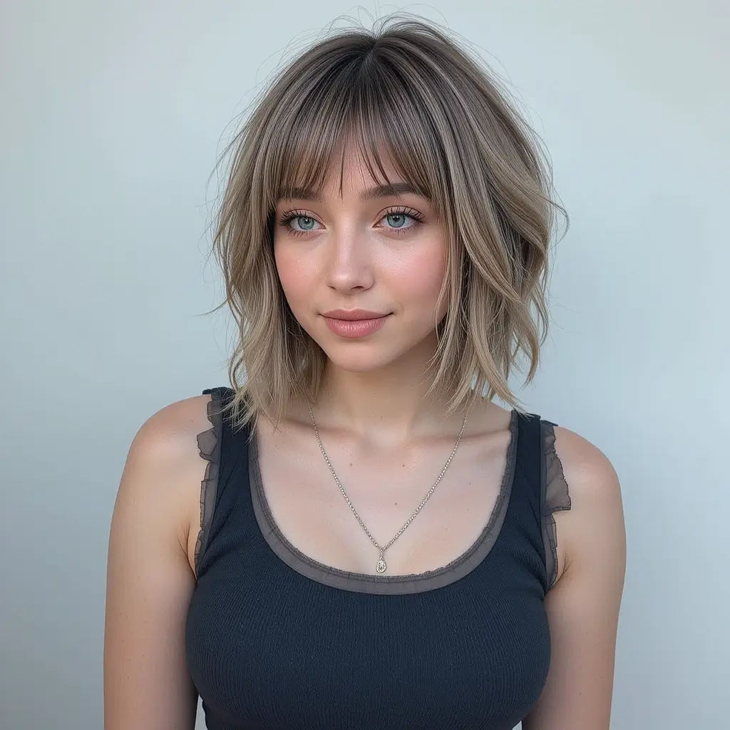 Wavy Short Wolf Cut With Curtain Bangs