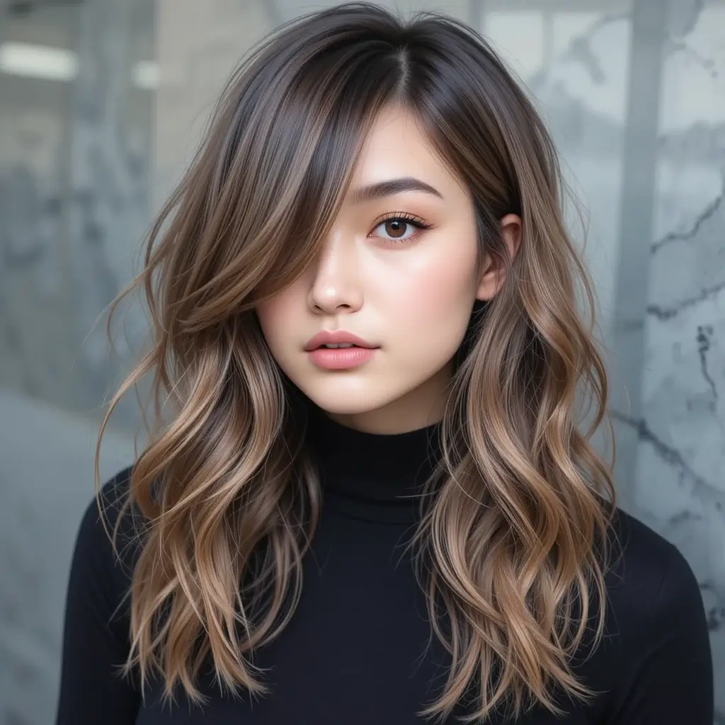 Wavy Wolf Cut With Swoop Bangs