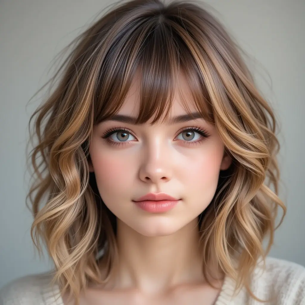 Wispy Bangs with Caramel Highlights