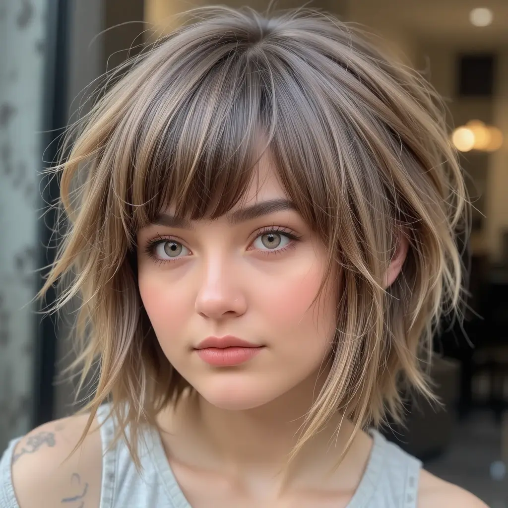 Wolf Cut with Blunt Curtain Bangs