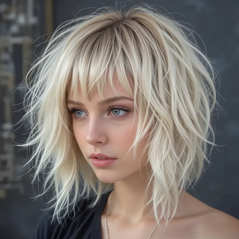 blonde wolf cut with bangs