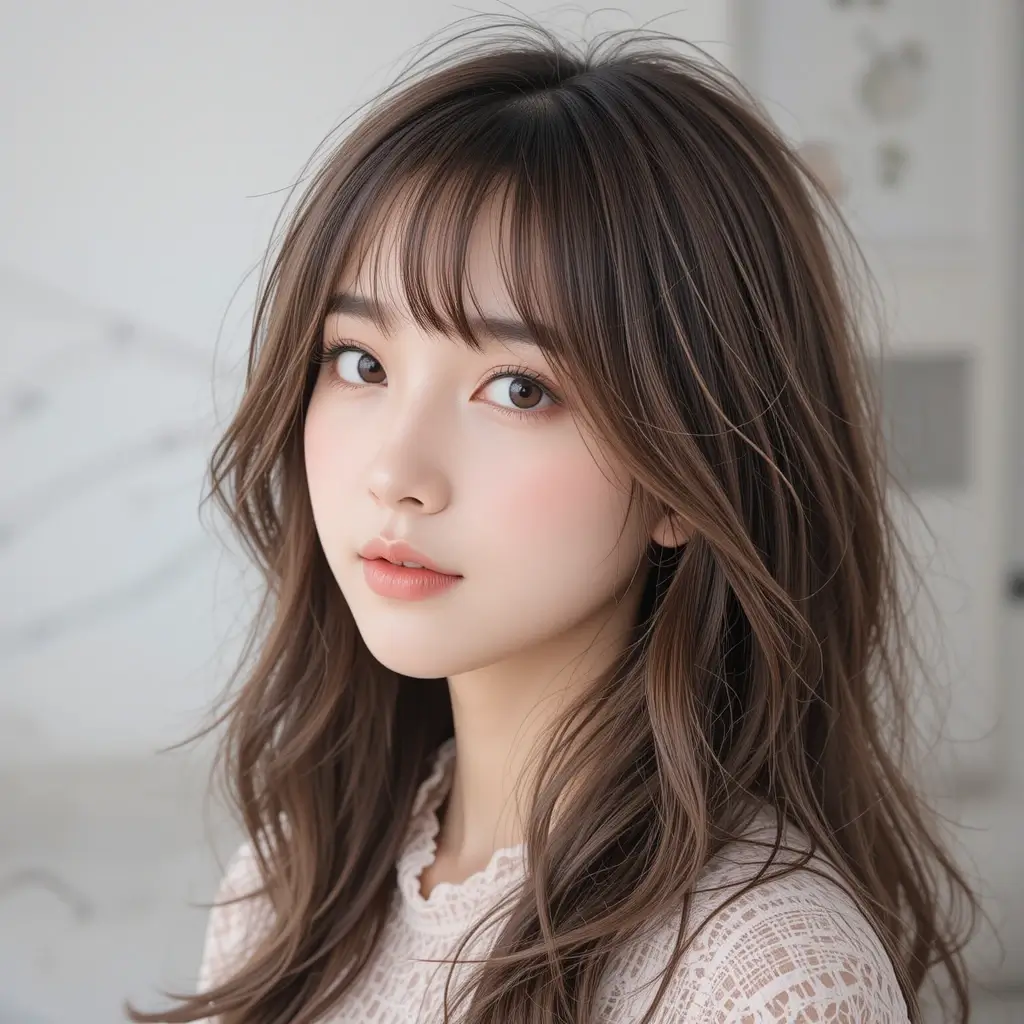 iry See-Through Bangs with Long Layers